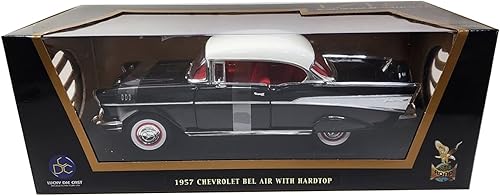 1957 Chevy Bel Air Hardtop negro con parte superior blanca e interior rojo 118 modelo de auto fundido a presión por Road Signature 92109bk