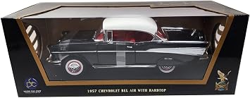 1957 Chevy Bel Air Hardtop Black with White Top and Red Interior 1/18 Diecast Model Car by Road Signature 92109bk