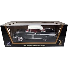 92109bk 1957 Chevy Bell Air Hardtop Black White Top with Red Interior 1/18 Diecast Model Car