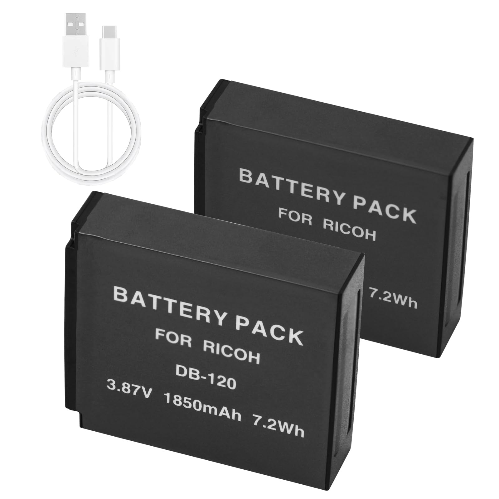 Zestaw 2 wymiennych baterii DB-120 do Ricoh GR IV GR4 do kamer DB-120 DB120, kabel typu C, w zestawie