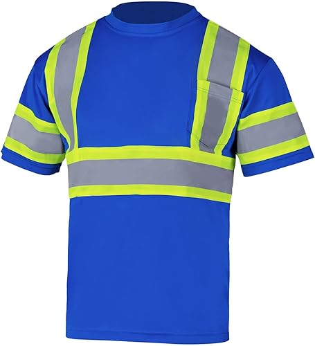 FONIRRA Hi Vis - Camiseta de seguridad para hombre, ANSI Clase 2, camisa de trabajo reflectante de alta visibilidad con parte inferior negra de