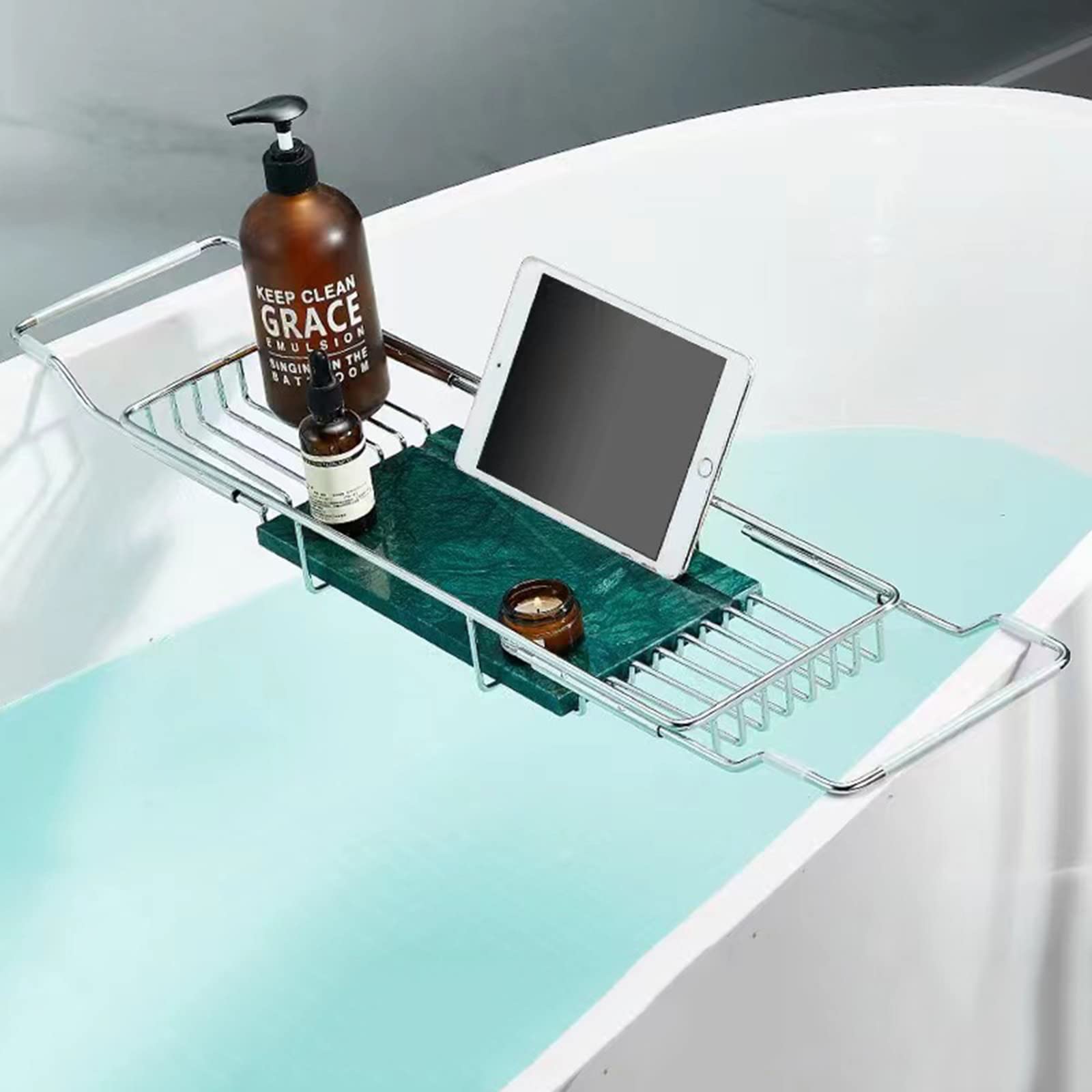 MYUYEE Premium Stainless Steel Expandable Bathtub Caddy Tray With Non Slip Grip Shower Organizer For Bath Tub Fits Most Tubs Chrome Coated Bathtub Racks (Chrome-4)