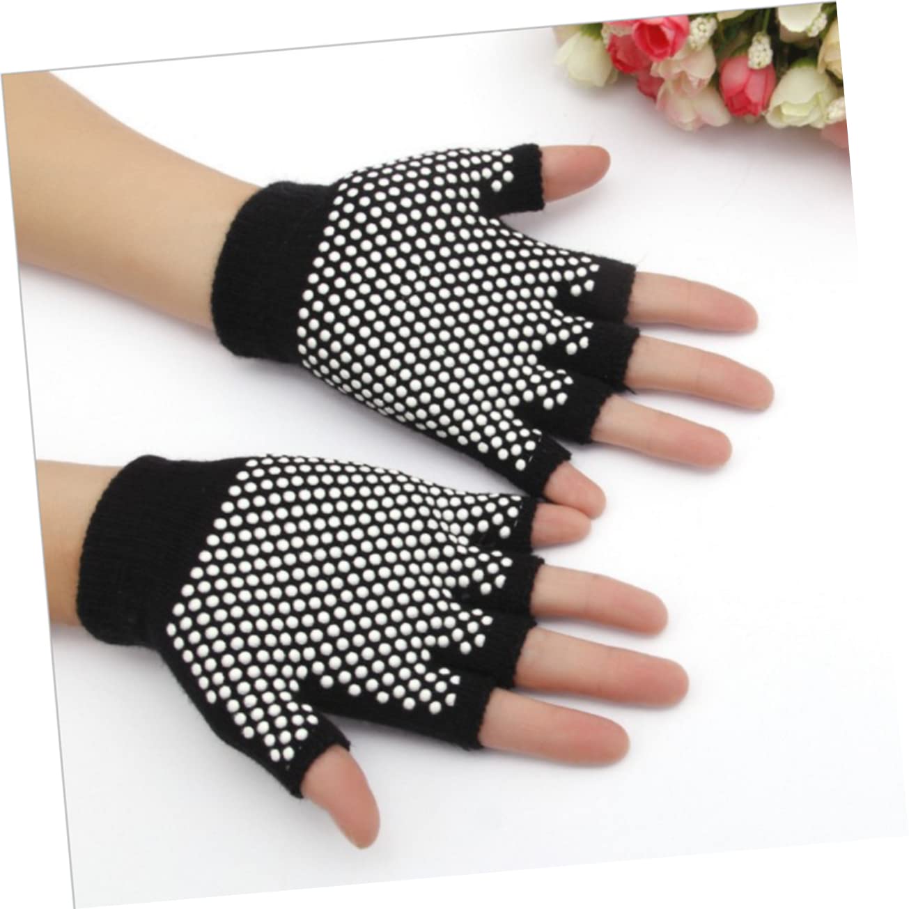 IWOWHERO 2 Pairs Non Slip Half Finger Gloves for Yoga and Fitness Breathable Comfortable Workout Gloves for Men and Women for Training Sports and Exercise Black