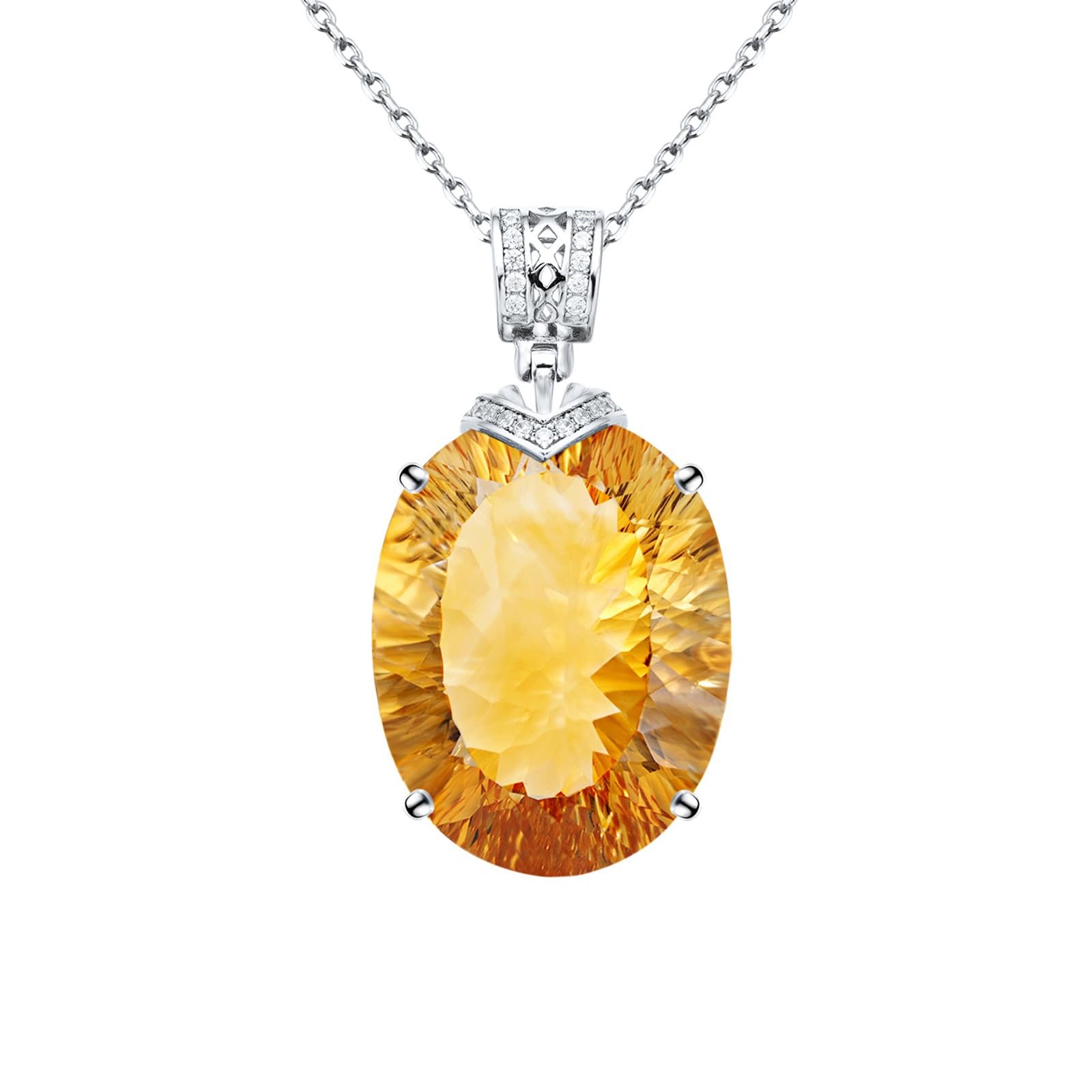 Łańcuszek na szyję ze srebra próby 925, klasyczny wisiorek z cytrynem 18,2 ct, szlif owalny szampana, srebro wysokiej próby, łańcuszek dla kobiet, prezent z cyrkonią, srebrny, 45 cm, Srebro
