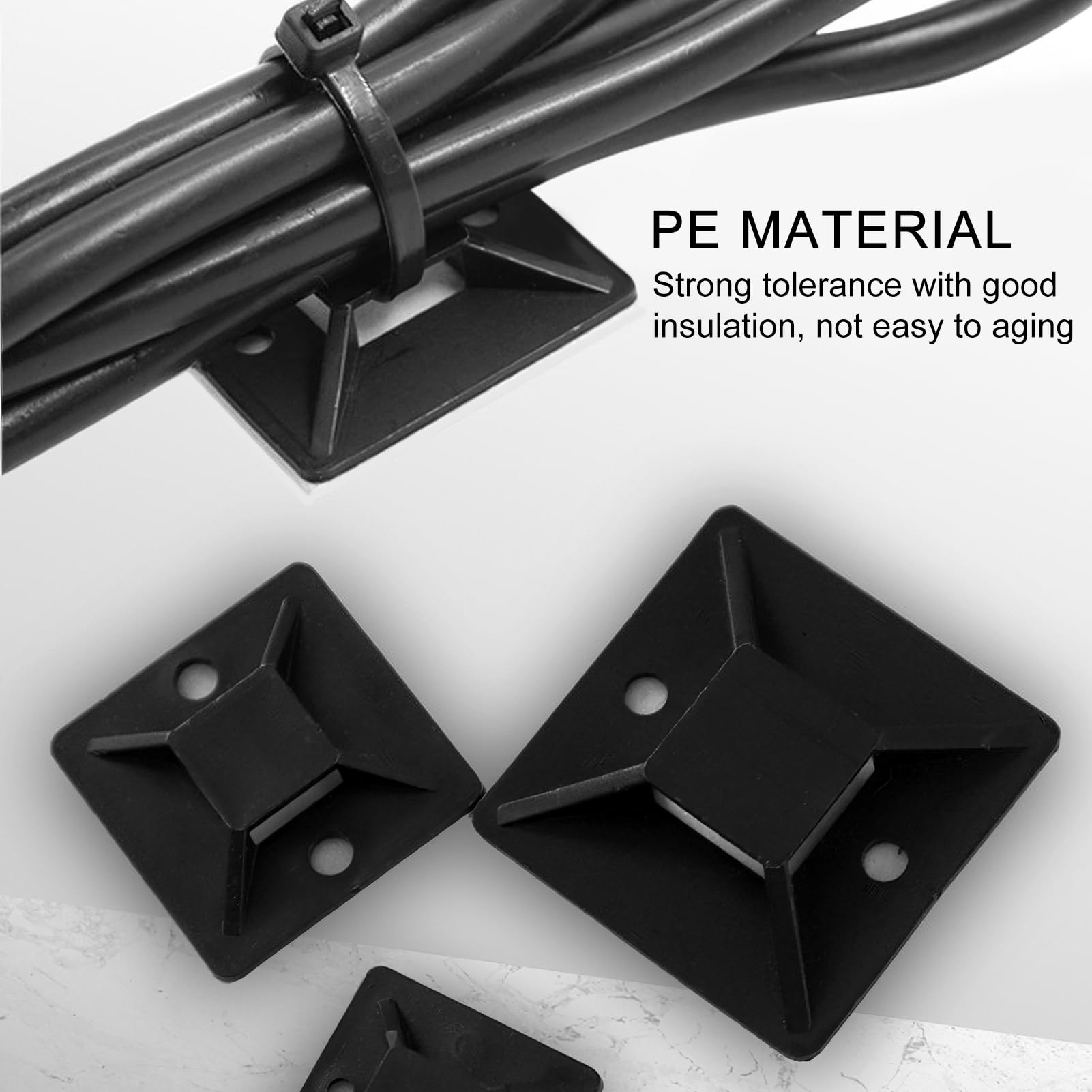 100 Pezzi di Supporti Autoadesivi per Fascette Stringicavo, 28mm x 28mm, Clip Fermacavo Nero per Gestione dei Cavi in Ufficio e Casa, Clip Fermacavo Autoadesivo Cavi, Facile da Installare