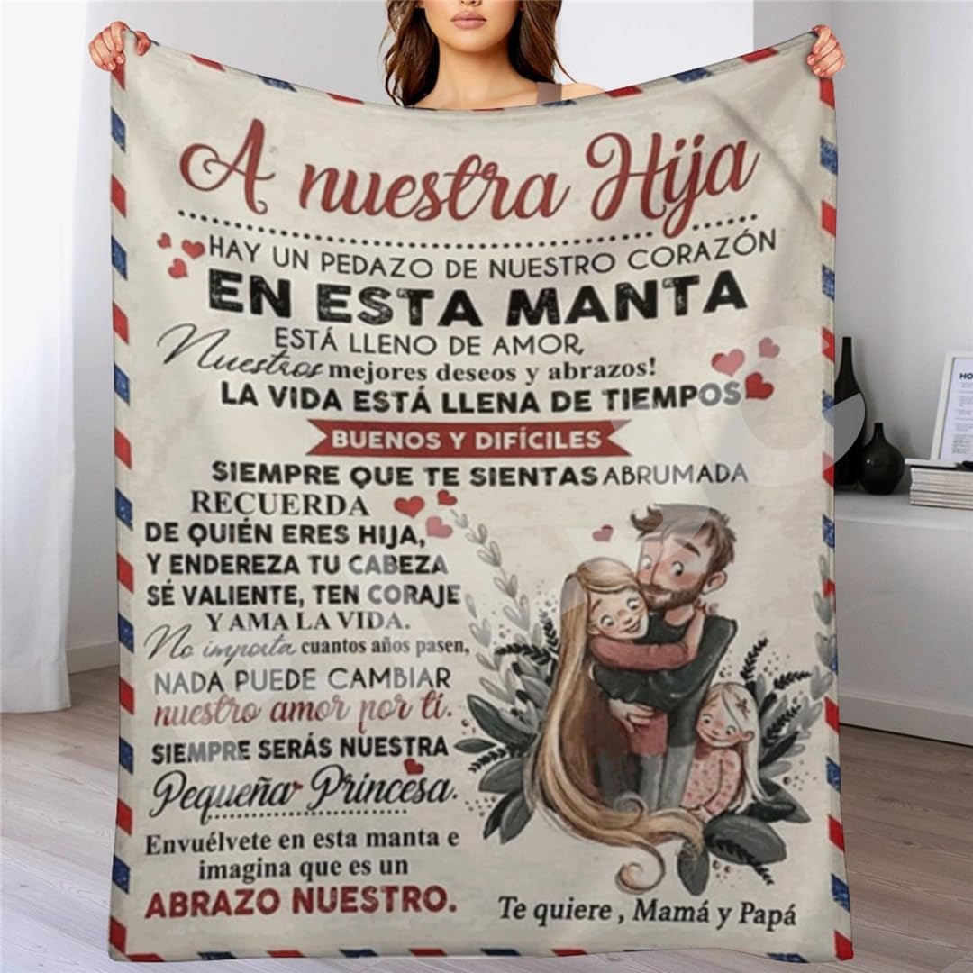 Manta Padres e Hijas De Mamá Y Papá, Personalizado Letras en Español Manta A Mi Hija,Cumpleaños de Navidad Regalo,Manta de franela80x120cm