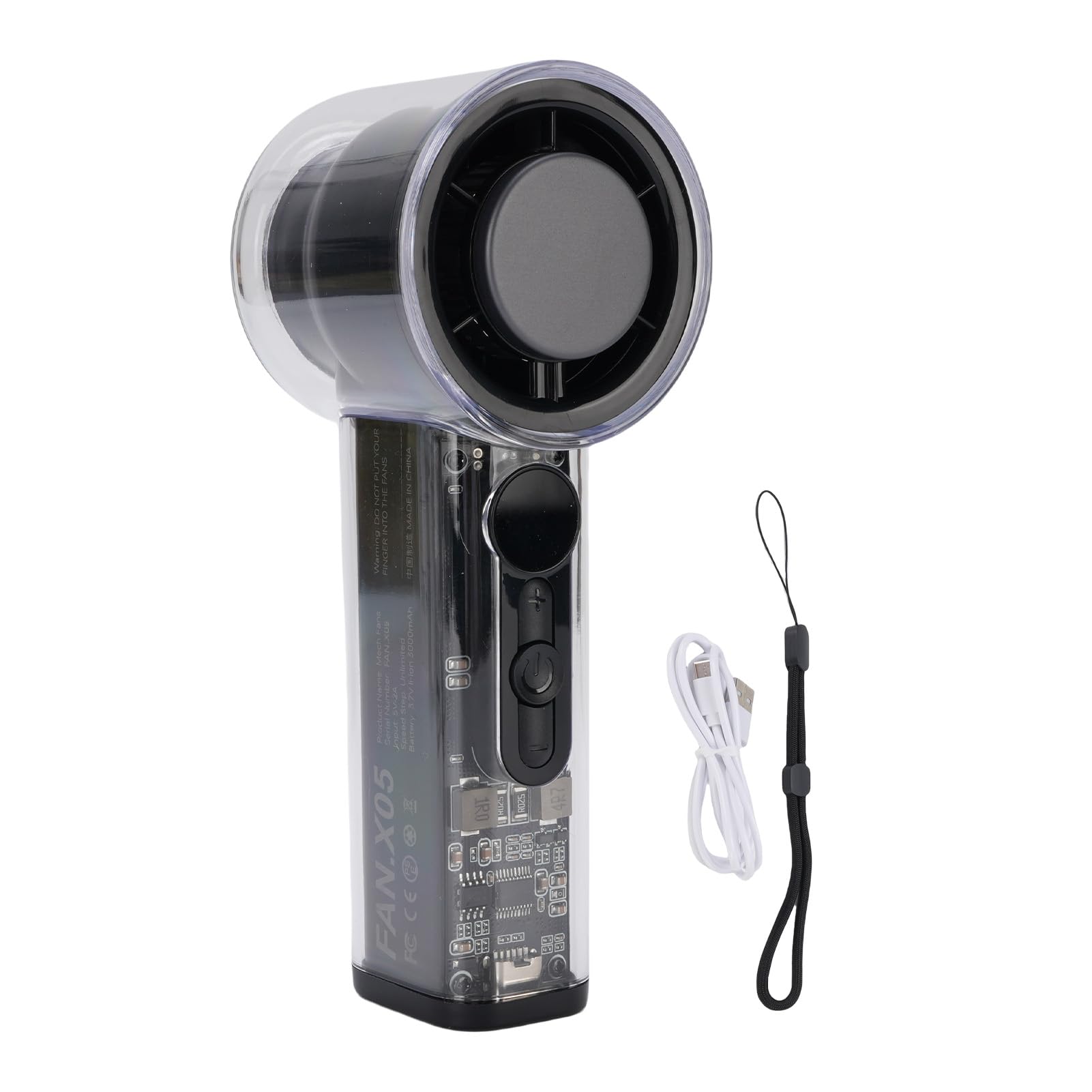 Sorandy Ventilador Portátil Handheld, Handheld Mini Fan 100 Velocidad Ajuste sin Paso Refrigeramiento con Pantalla Digital y Cordón para el Campamento de la Playa de Viajes (BLACK)