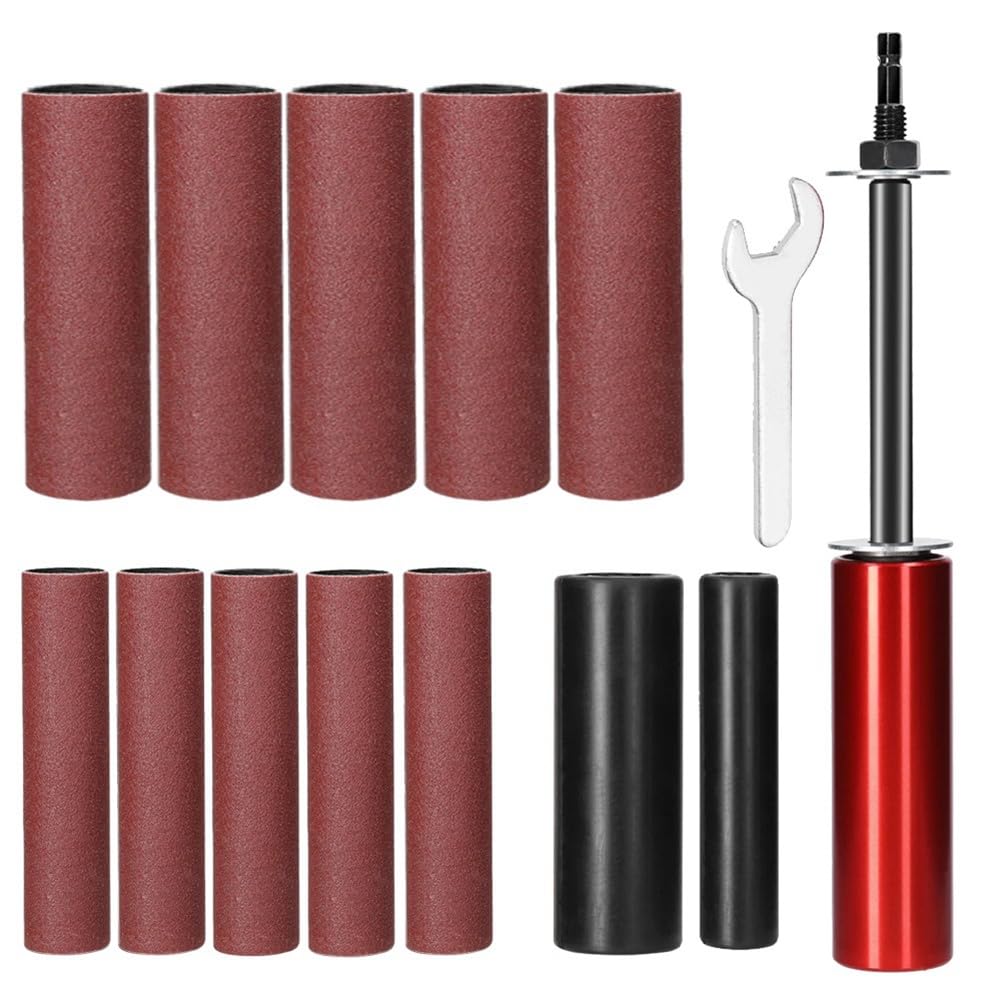 Jnchdghwa As Shown Mandrel Drum Kit With 10 Sandpaper Sleeves, For Wood& Metal, 1.5Inch Spindle Sander Adapter For Power Drill