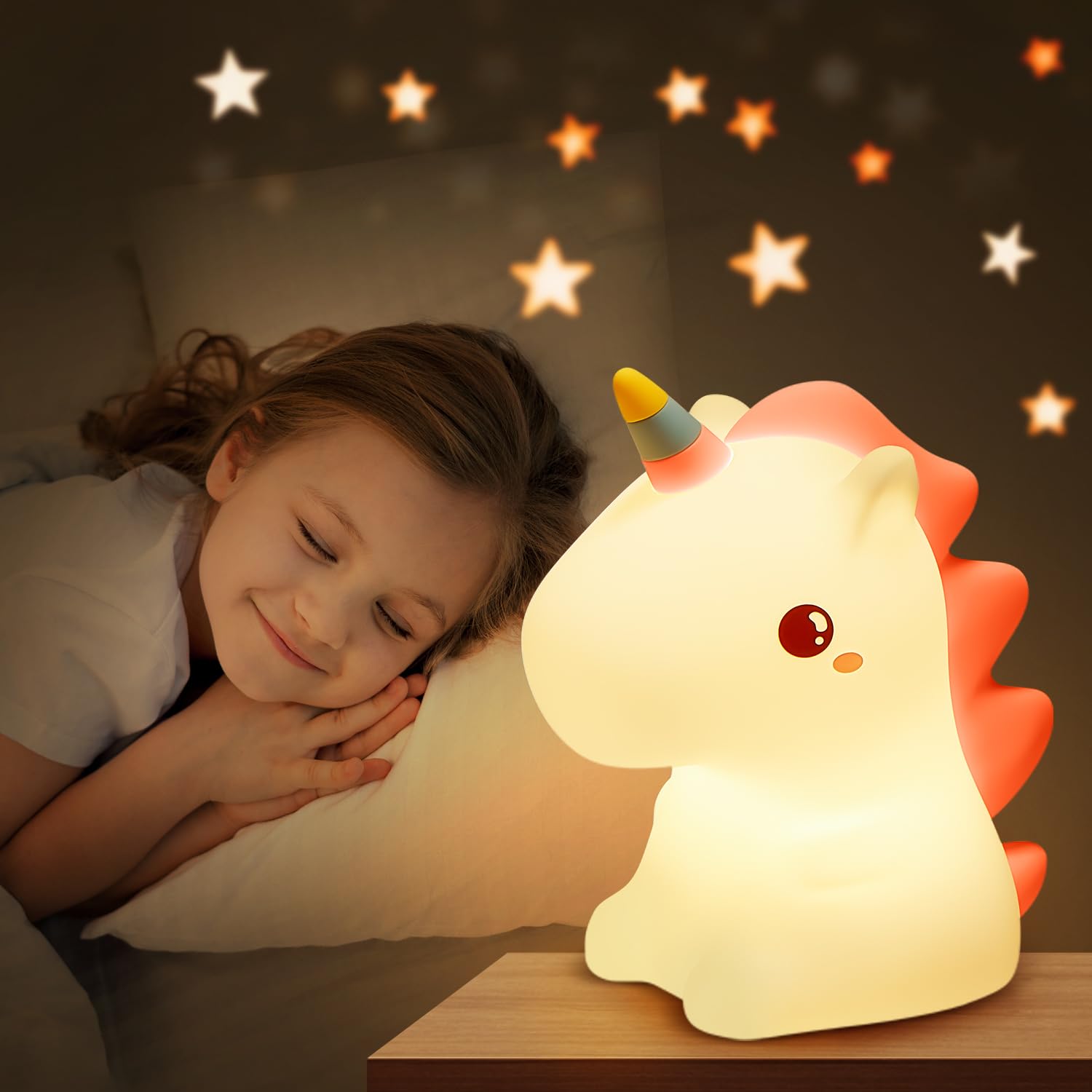 One Fire Luce Notturna Bambini, Unicorno Bambina Regalo Battesimo,16 Multicolori Silicone Lampada Notturna per Bambini, USB Ricaricabile LED Luci Notturne per Bambini Cameretta Bambina Regalo Neonato