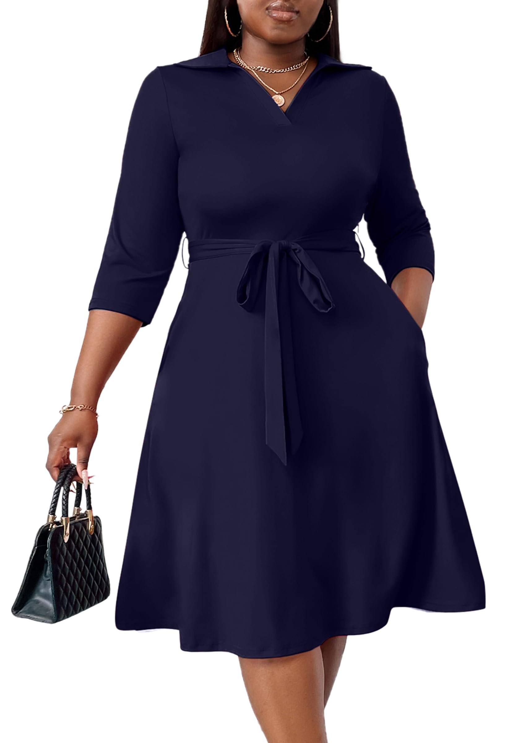 FANDEE Plus Size Midi Dress for Women Casual - Fit and Flare Summer Dresses