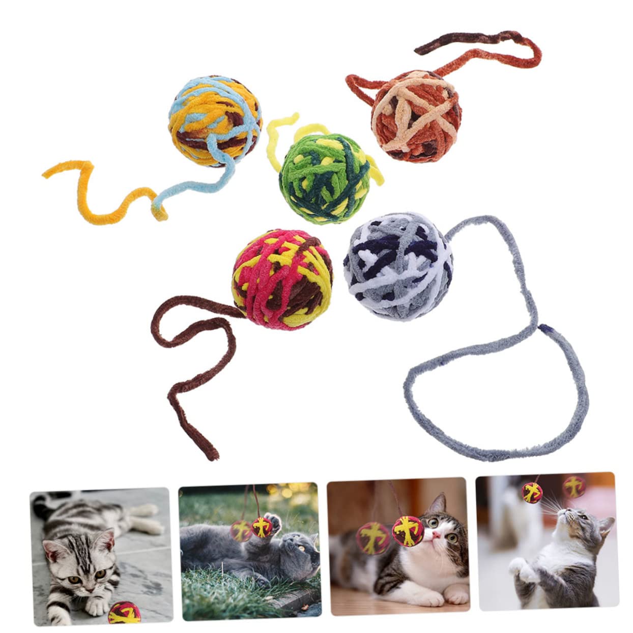 minkissy Lot de 25 balles en Laine pour Chat - Jouets pour Chats d'intérieur - Clochettes pour Chat d'intérieur - Jouets interactifs pour Chat - Jouet intéressant pour Chat - Fil à Longue Queue