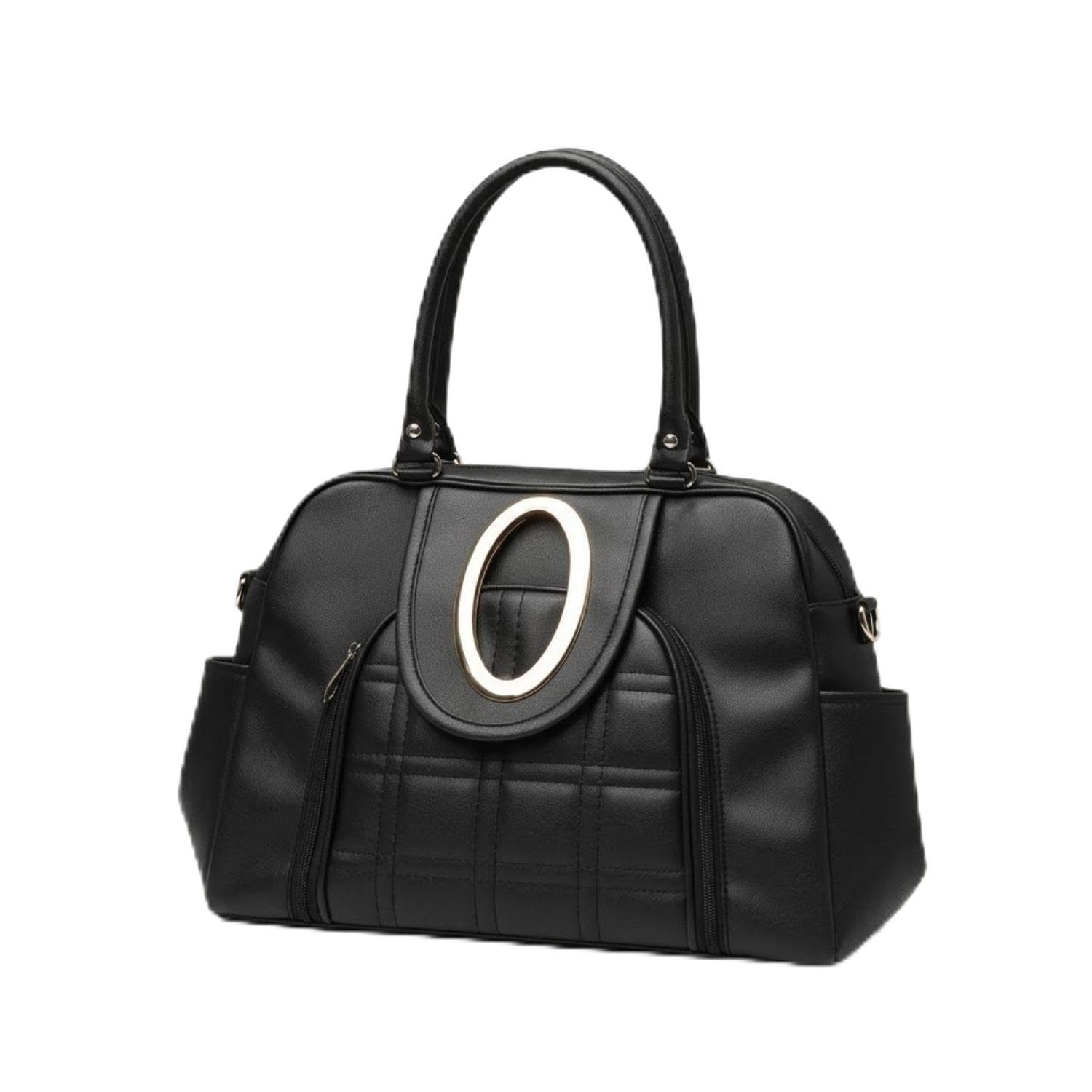 Women's Black PU Leather Handbag | Multi Pocket Shoulder Tote Bag with Detachable Sling Strap | Large Capacity Zip Closure Satchel Purse for Office, Travel, Shopping & Everyday Use-image-2