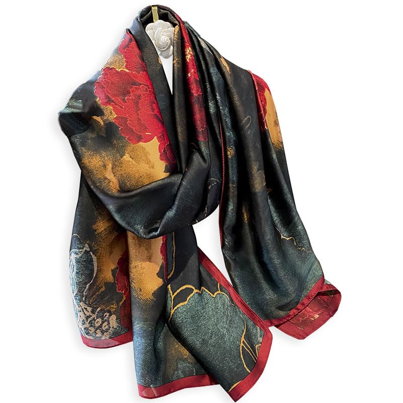 100% Silk Feeling Scarf - Women's Long Satin Designer Scarf - Lightweight Wraps