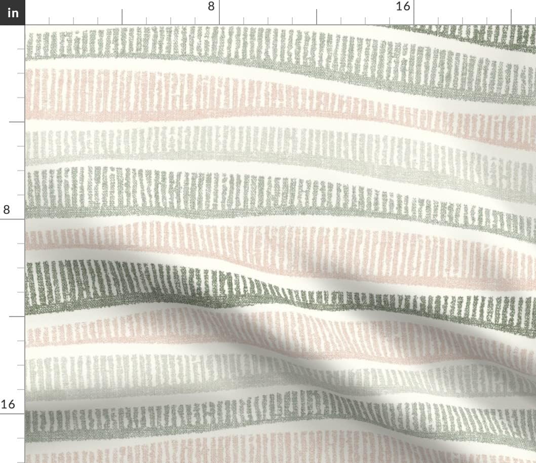 Spoonflower Fabric - Coastal Stripe Minimal Sage Green Blush Pink Modern Printed on Petal Signature Cotton Fabric by The Yard - Sewing Quilting Apparel Crafts Decor