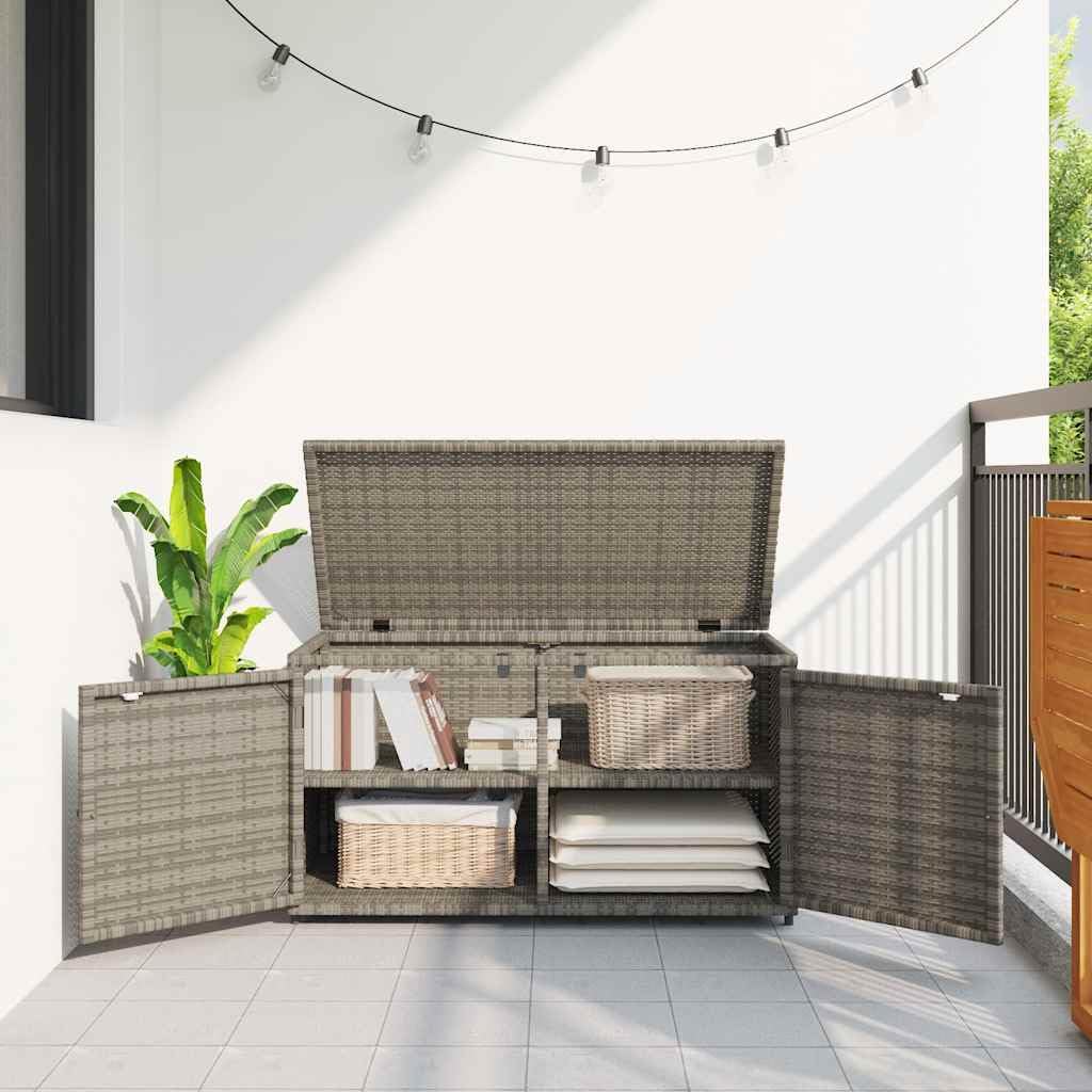vidaXL Armoire de Rangement de Jardin, Organisateur de Terrasse avec Porte, Meuble d'Extérieur Patio Arrière-Cour, Gris Résine Tressée