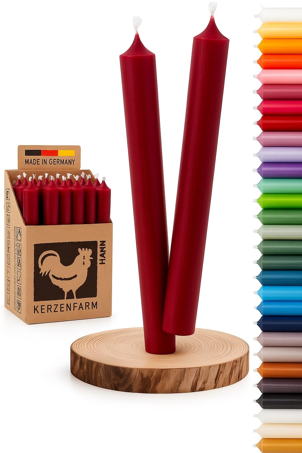 Stabkerzen 10 Stück Tafelkerzen durchgehend gefärbt Spitzkerzen für die Tisch-Deko zur Hochzeit Weihnachten & Party Farbe: Bordeaux-Rot Höhe:18cm