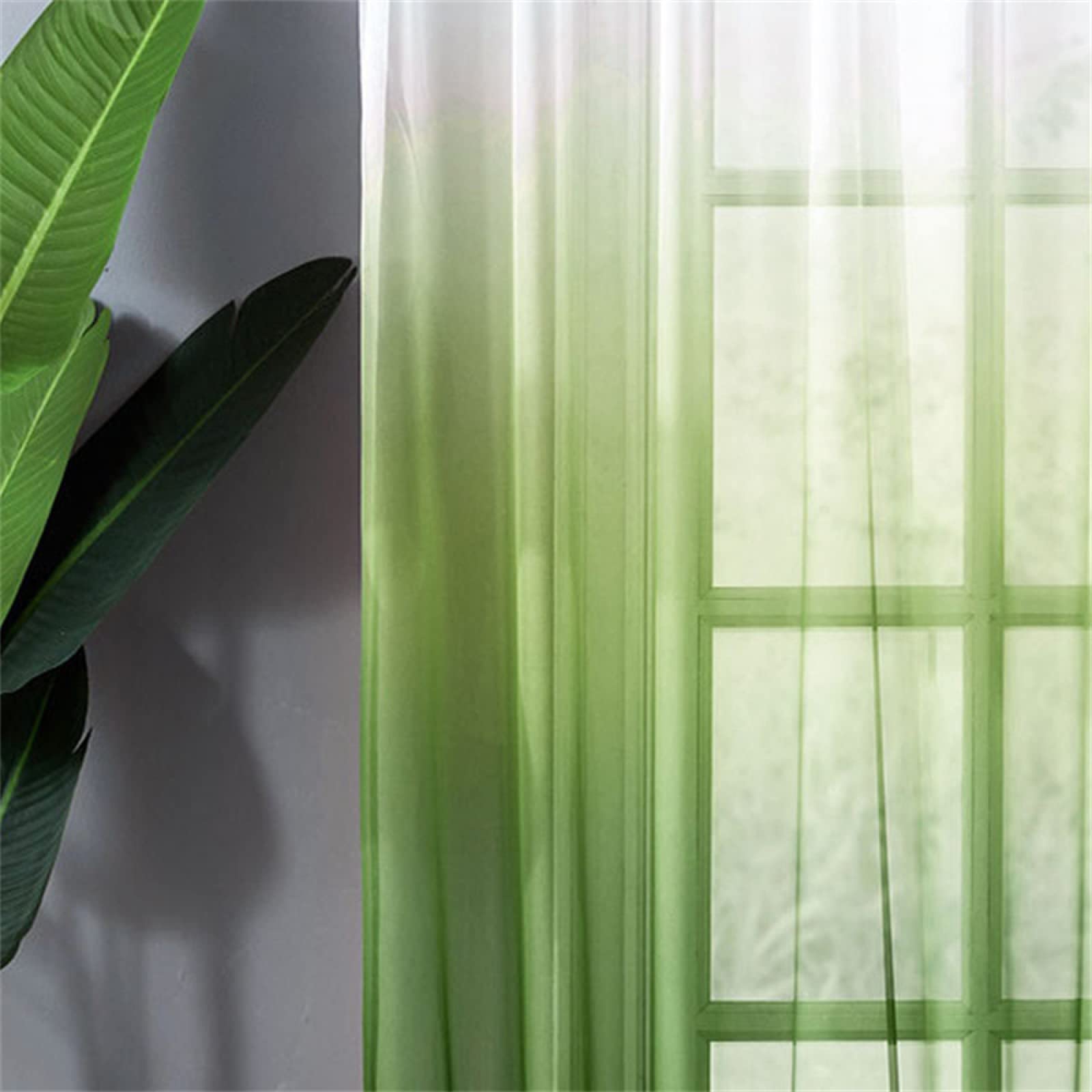 Générique Rideaux 2 Pièces Rideaux Transparents-Rideau à Oeillets de Salon Moderne pour Chambre Cuisine Intérieur Lin Artificiel-(L140xH183 cm) Dégradé Vert