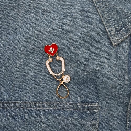Image of coadipress Stethoscope Brooch Pins for Nurses Doctors Personality Enamel Nurse Medicine Stethoscope Heartbeat Brooches Backpack Clothing Fashion Accessories Jewelry