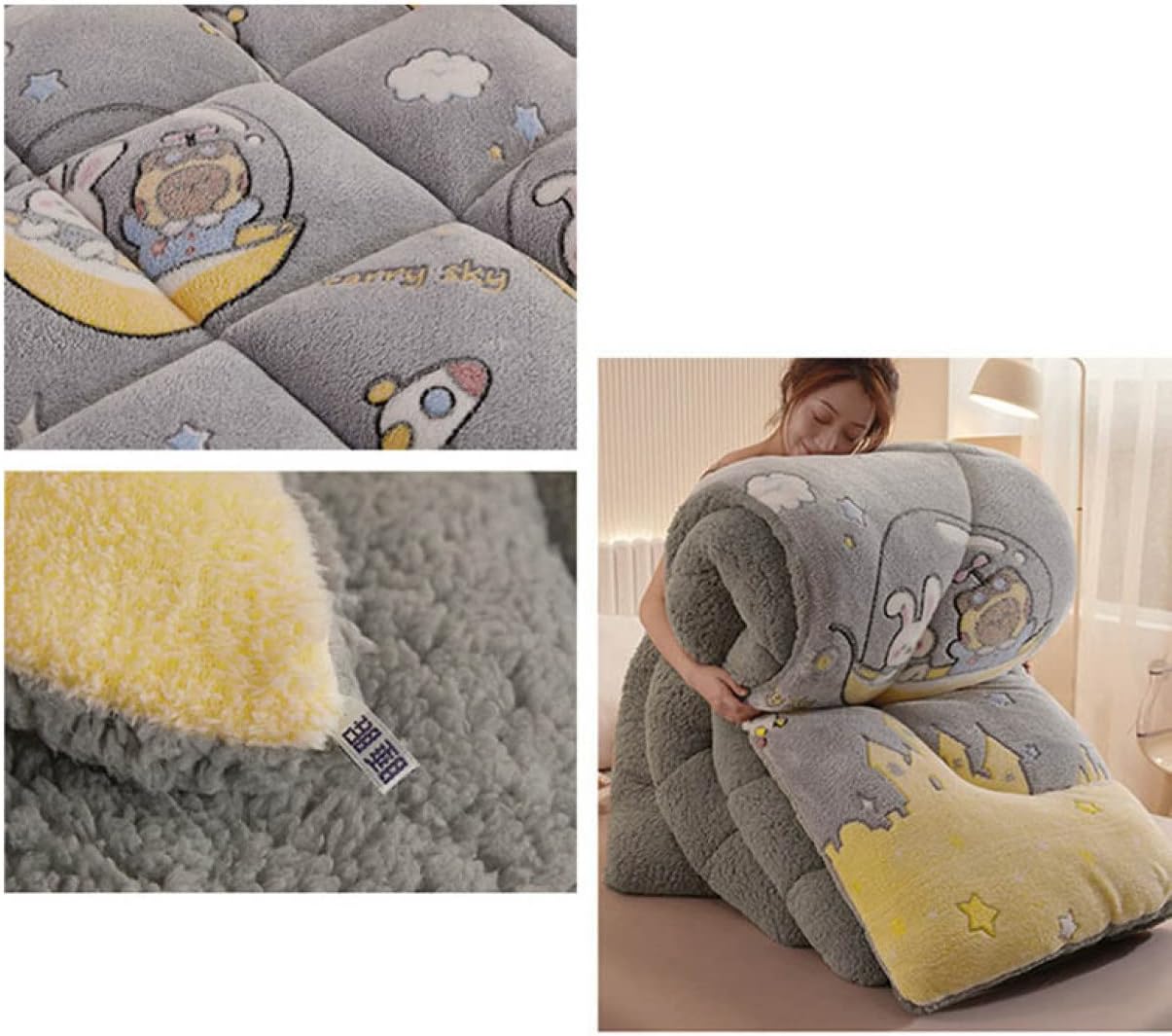 ダブルサイズ 羽毛布団 中綿入り 羊革風 裏起毛 カラフル 厚手 発熱