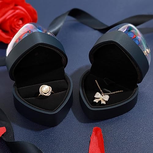 Miniatura 3 de Caja con colgante de rosa preservada, caja de joyería de terciopelo en forma de corazón para el día de San Valentín, día de la madre, boda,