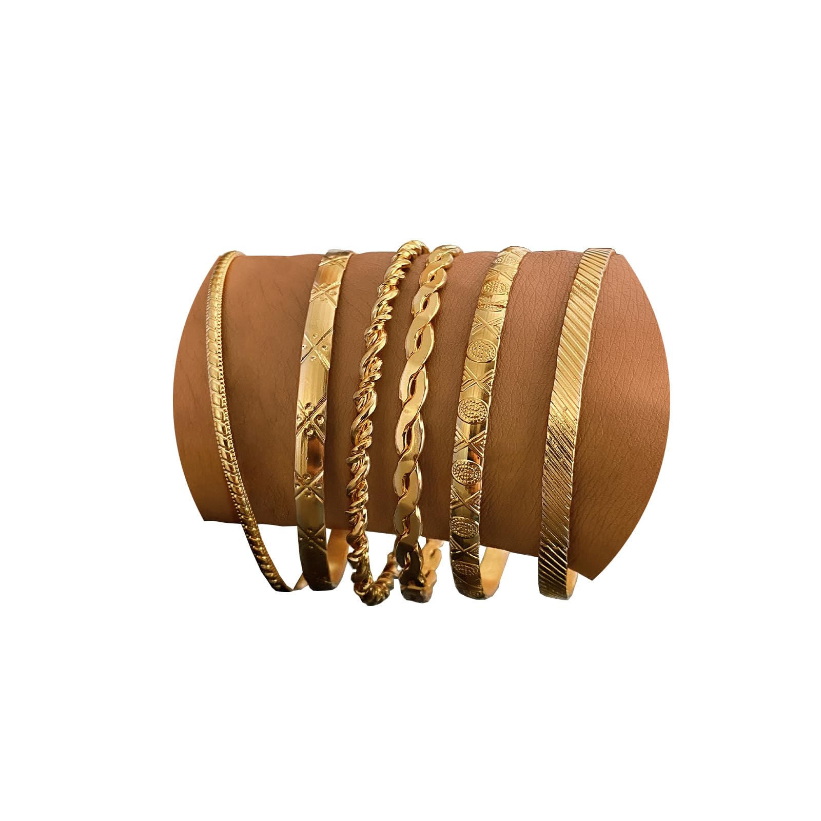 IFKMGold Bangle Bracelets For Women, 14k Gold Plated Multi Layer Stackable Cuff Bracelet Set, Trendy Elegance Charms Non Tarnish Minimalist Textured Boho Jewelry Gift for Women