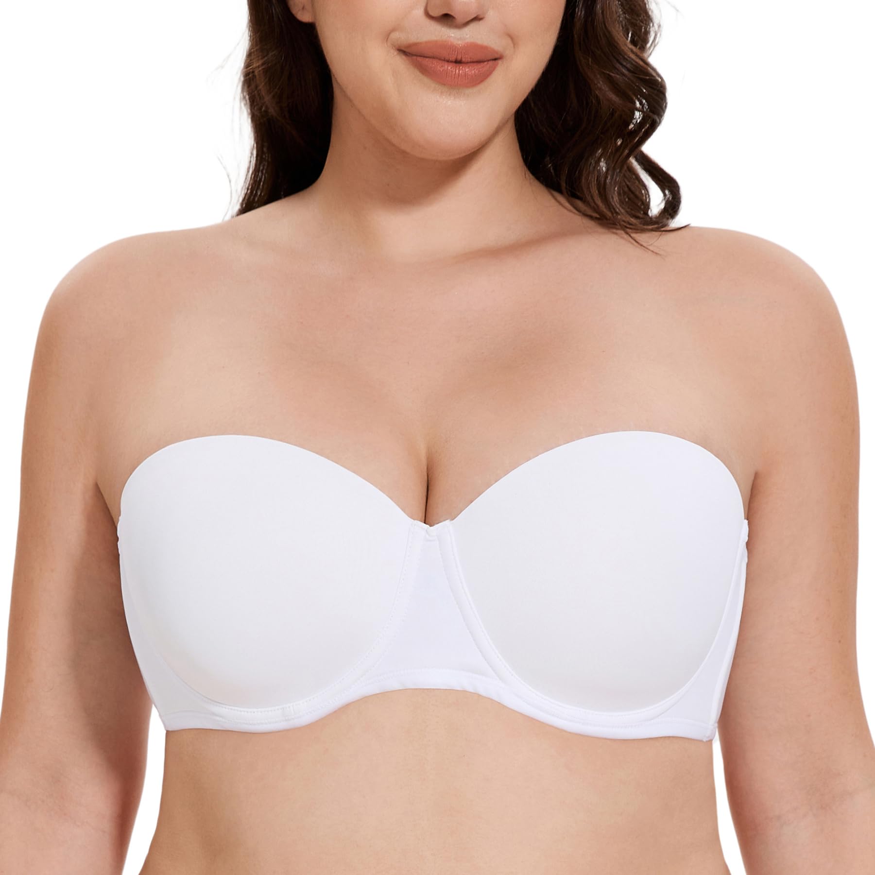 Meleneca Women's White Underwire Strapless Bras For Bigger Bust Back Smoothing Plus Size 38Dd