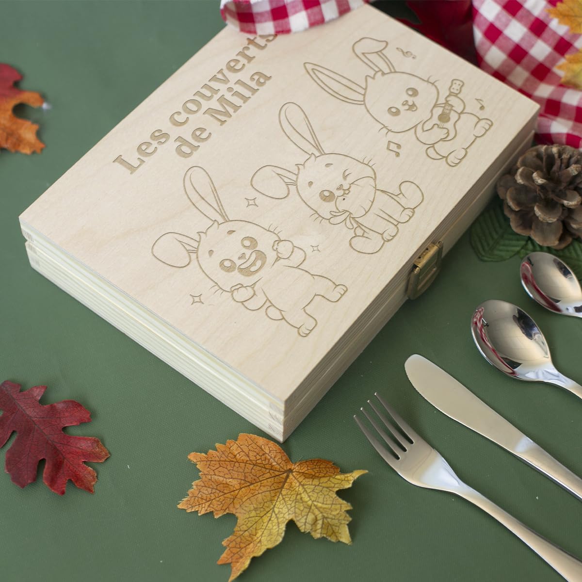 Amikado - Coffret Couverts pour Enfant Personnalisés (Lapins)
