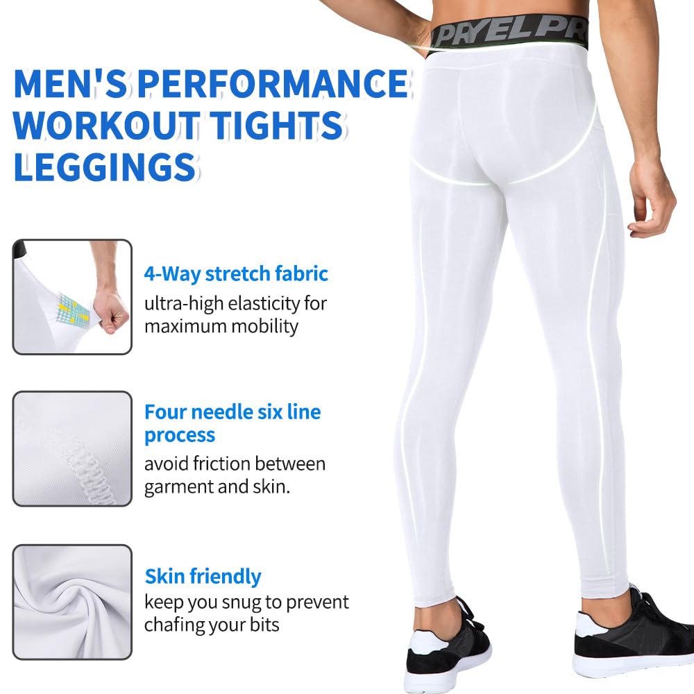 Queerier Męskie spodnie kompresyjne, sportowe legginsy z kieszenią, do biegania, na siłownię, do koszykówki, na rower, spodnie treningowe