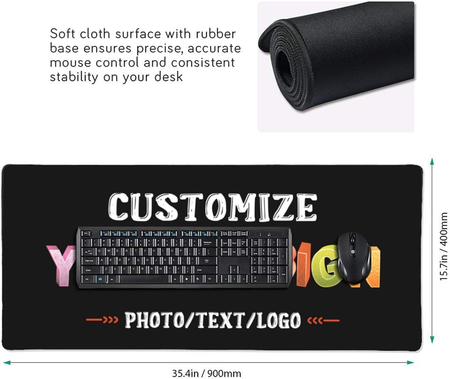 Custom Mouse Pad with Photo, Customized Mousepad Add Pictures, Text, Logo,Personalized Your Gaming Mousepad Laptop Desk Mat (16x35.5 inch)