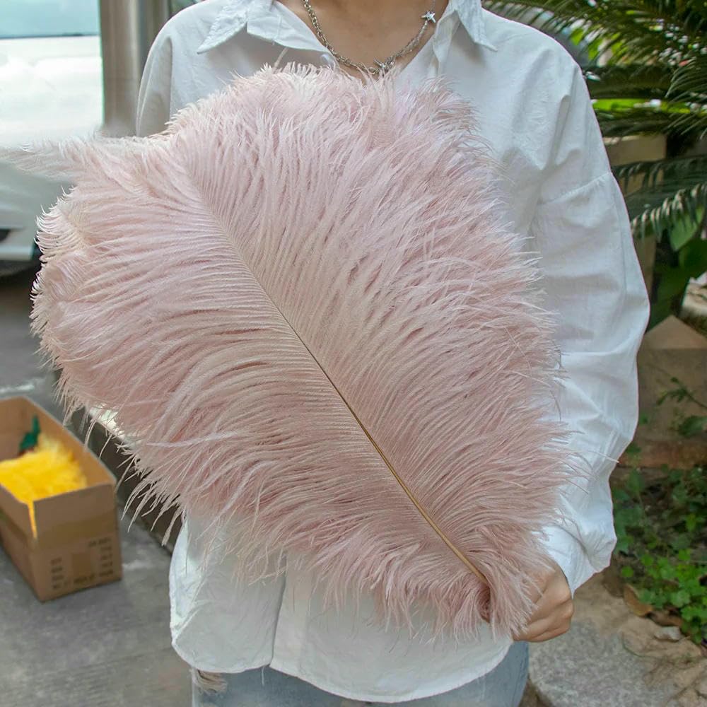 10 pezzi 25-50 cm piume di struzzo viola per artigianato, decorazioni di carnevale, centrotavola, vasi, accessori artigianali - Pelle rosa - 35-40 cm