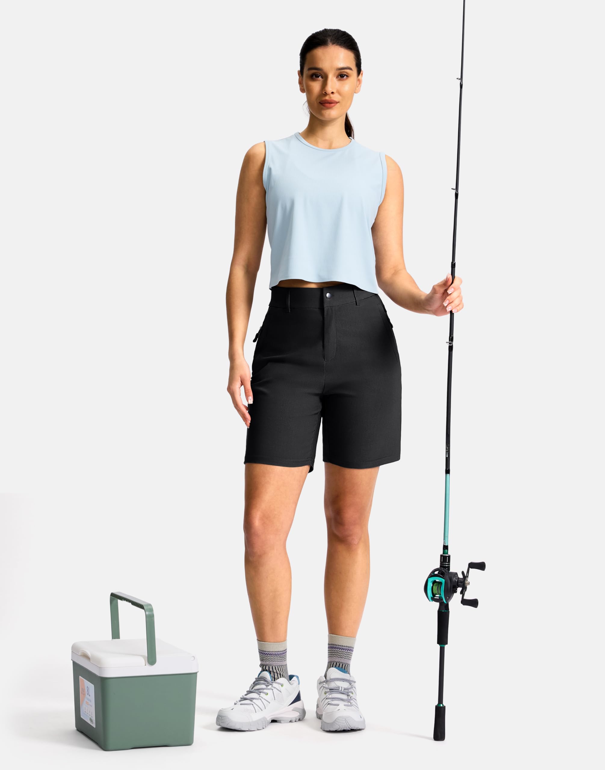 SANTINY Women's 5"/7" Hiking Golf Shorts with 3 Pockets Stretch Quick Dry Outdoor Travel Work Shorts for Women Casual Summer — view 7