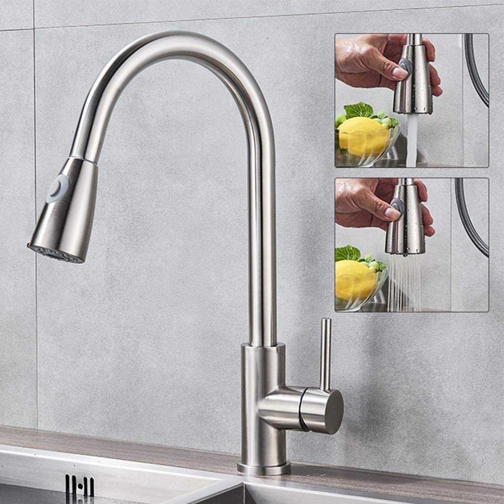 Kitchen Tap,Chrome Kitchen Mixer Tap, Single Handle Pause Function 2 Water Mode 360 Degree Swivel Pre-Rinse Pull Out Kitchen Tap