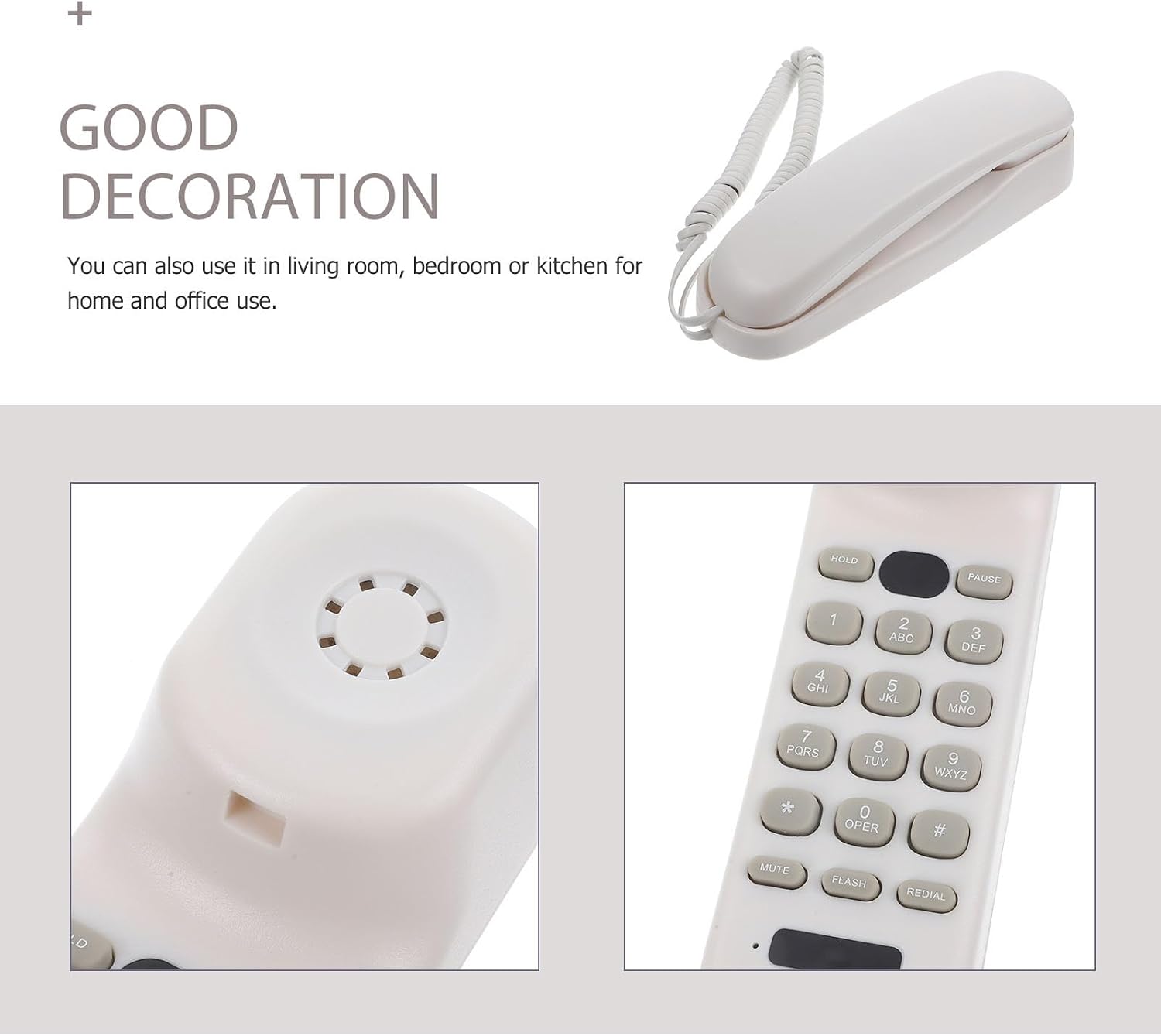 Gadpiparty Wall Hanging Telephone Mini Corded Wall-Mounted Phone White Compact Landline for Home Office Bathroom Use
