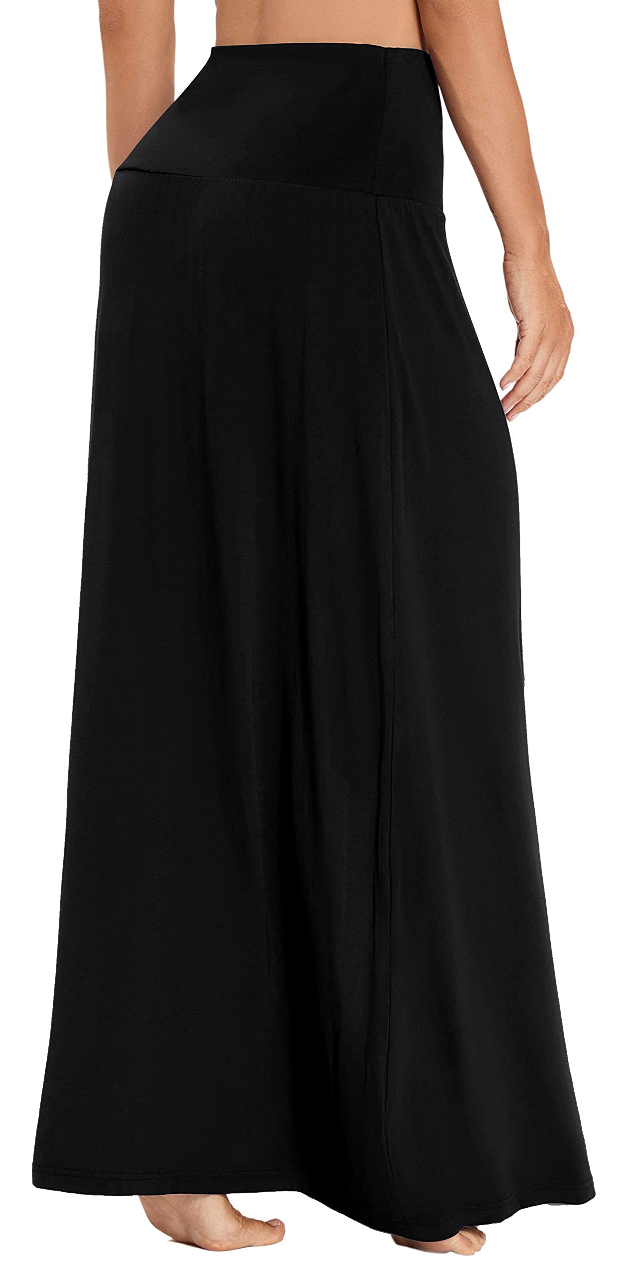 EXCHIC Femmes Elastique Taille Haute Maxi Jupe Boho Flared A-Line Longues Yoga Jupes