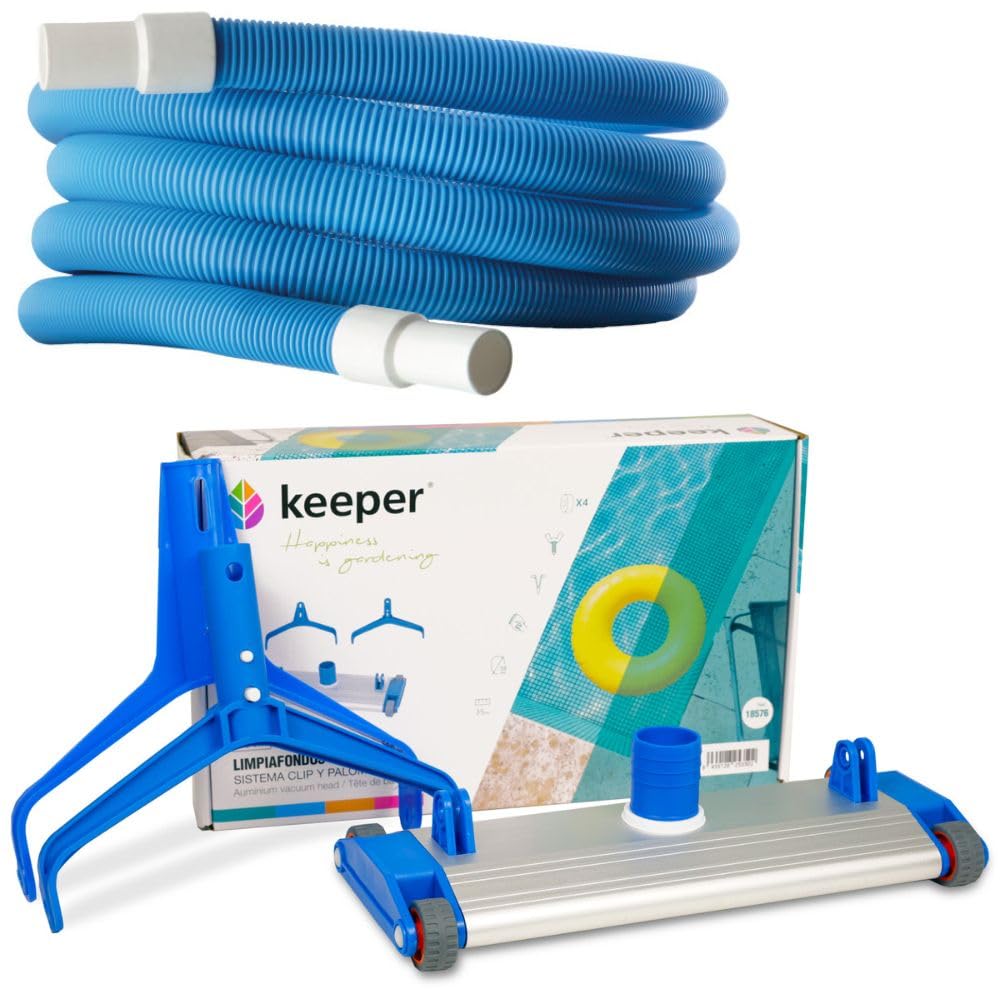 SIQUA Kit Limpieza Piscina Premium, Limpiafondos Aluminio con Cepillos Laterales, Manguera Autoflotante 8 m Ø38 mm, Aspirador Manual Fondo Piscinas, Alta Resistencia UV