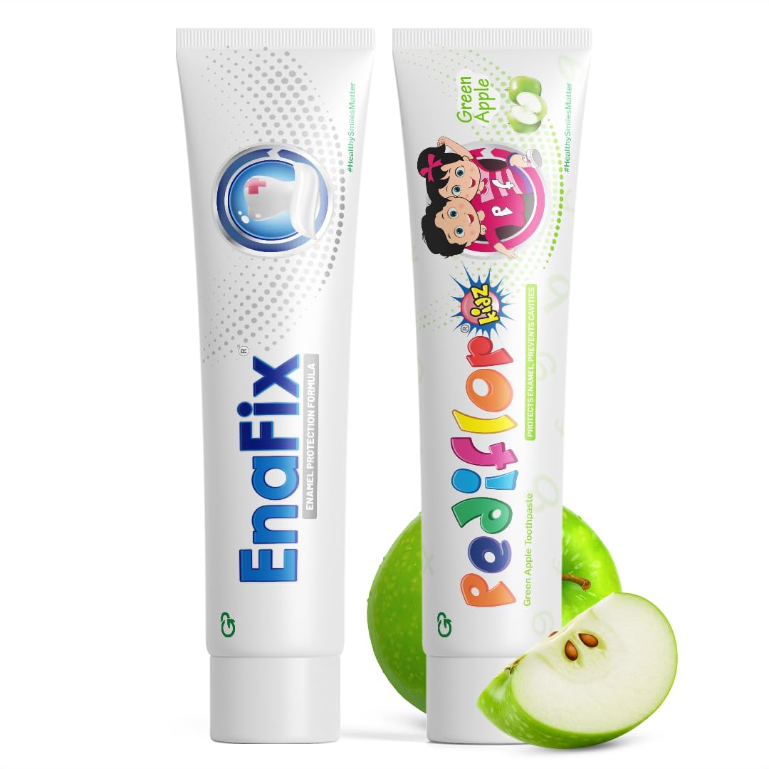 PediflorKidz Anticavity Fluoride Green Apple Flavor Toothpaste for children and Enafix Fluoride-free Toothpaste | 70g x 2 pack | Family combo pack-image-1