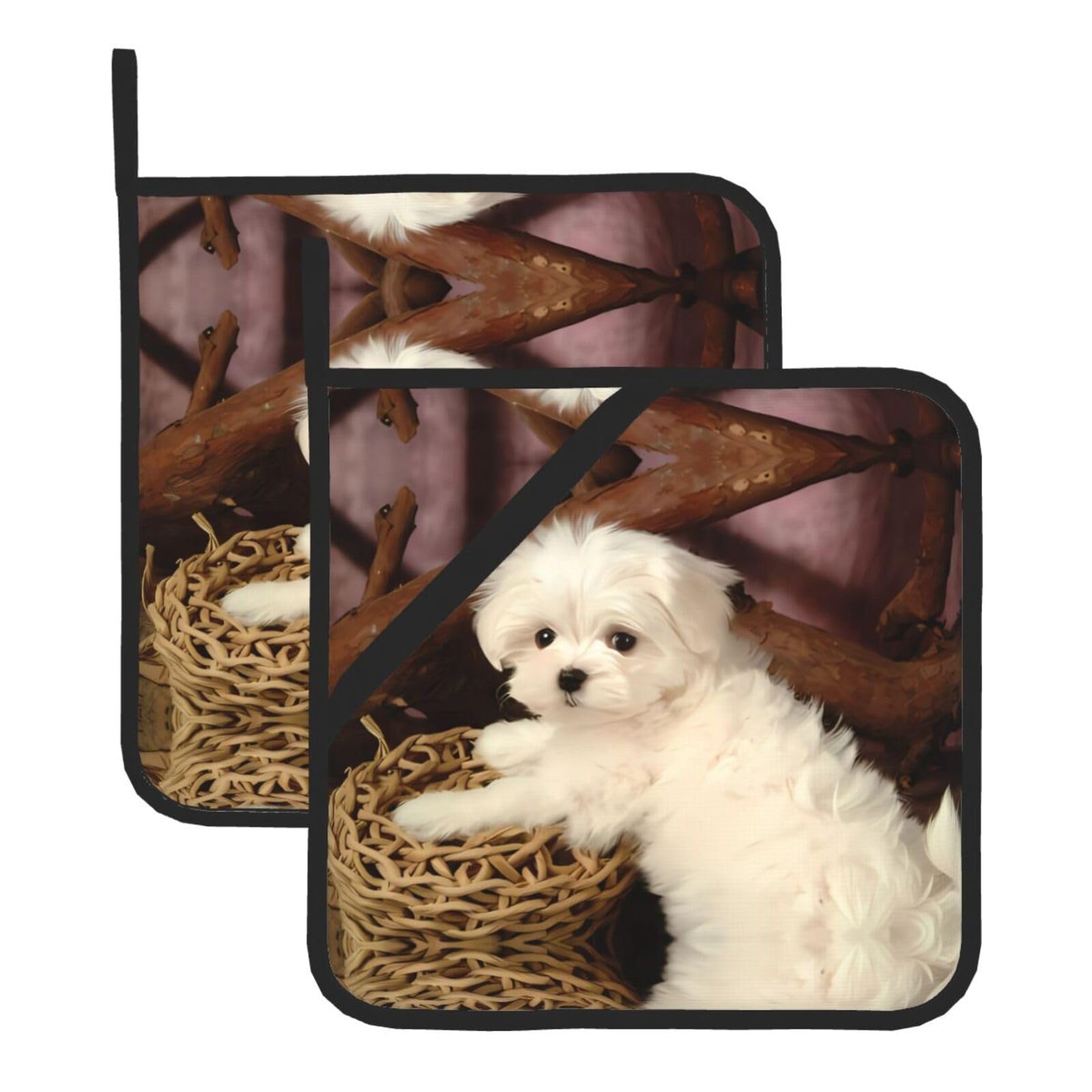 HJFCZH french poodle Prints Square Hot Pads for Kitchen Counter - Waterproof Pot Holders, Durable Heat Resistant Throw Layers for Serving, Oven & BBQ - 2 Pack