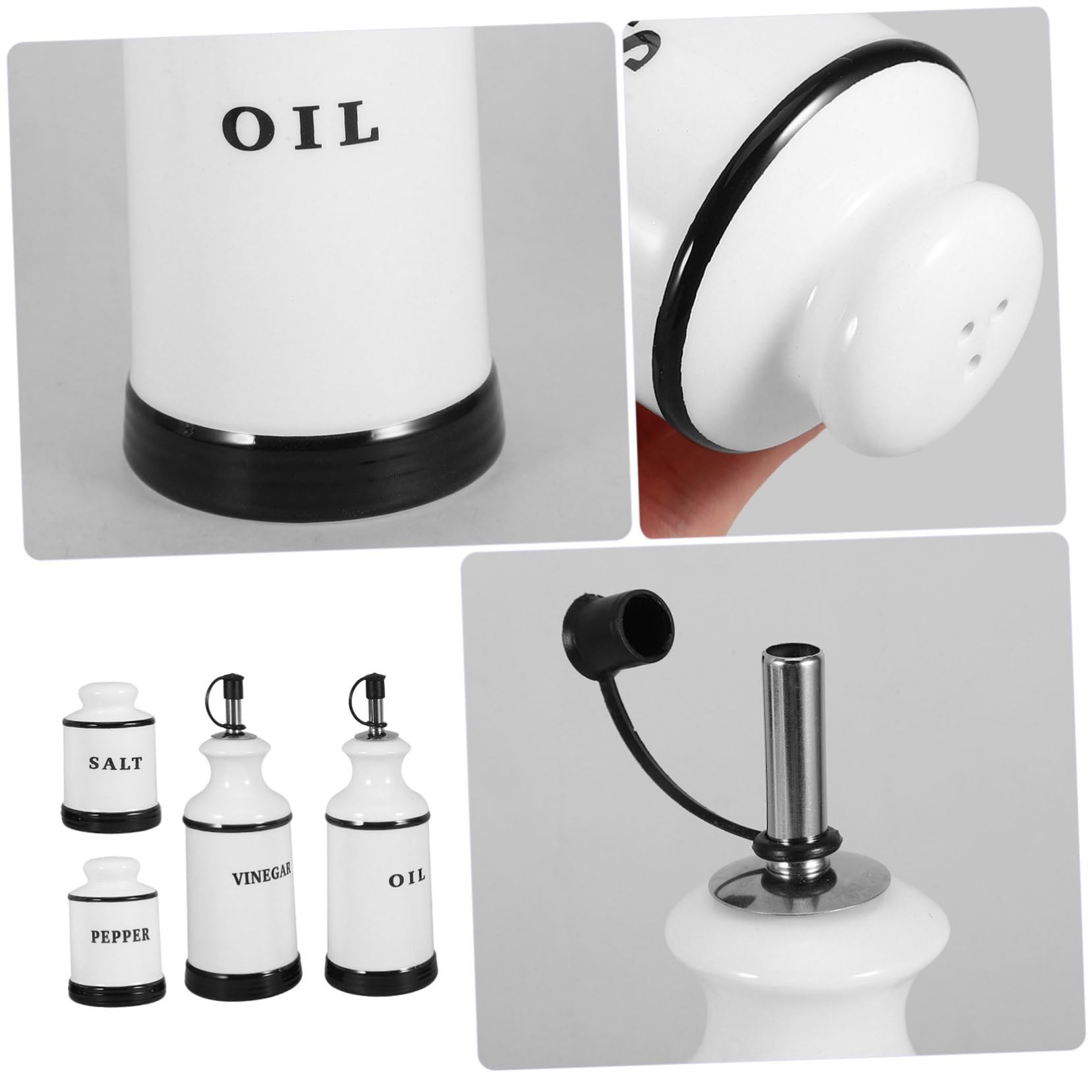 Alipis 4 Piezas Tarros de Cerámica para Especias con Dispensador de Vinagre y Aceite Diseño y Elegante para Cocina Moderna Hermético para Conservar para Sal Pimienta y Condimentos