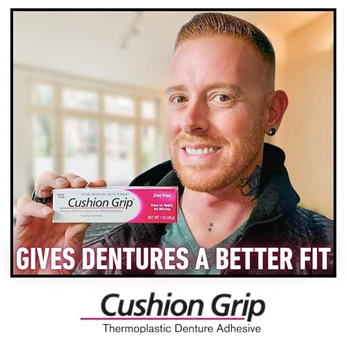 Cushion Grip Thermoplastic Denture Adhesive 1oz–Extra Strong Hold Up to 4 Days, Unmatched Strength, Waterproof & Zinc Free, Relieves Sore Gums, Comfortable Refit, Long Lasting, Acts as Soft Reliner(1 Ounce (Pack of 6))
