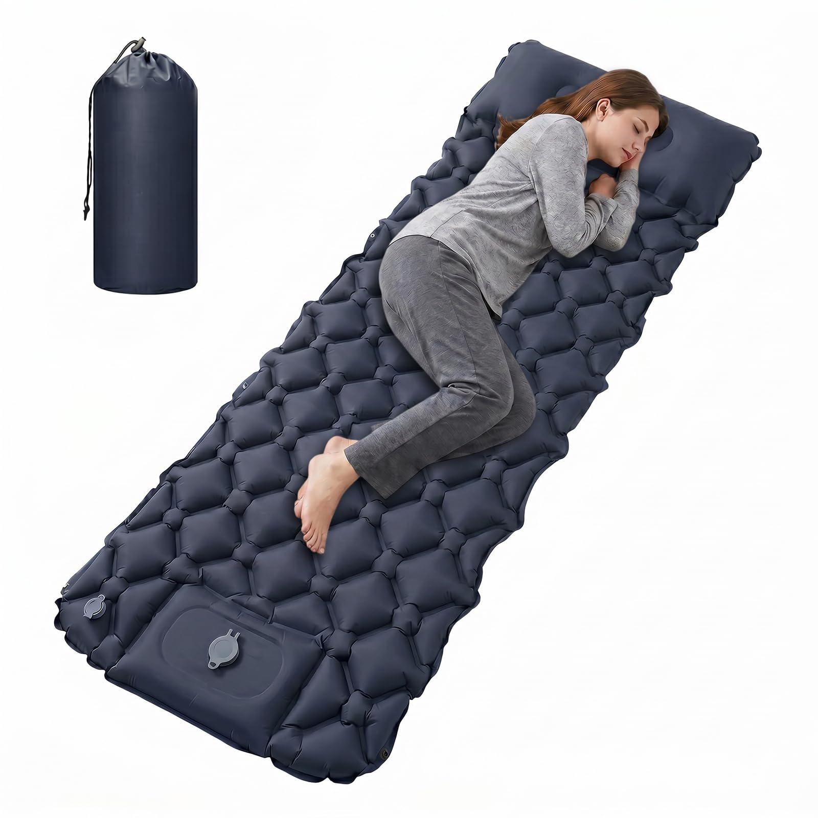 Journeyside Materassino da Campeggio Autogonfiante, Materassino Gonfiabile con Cuscino, Materasso da Campeggio in Nylon 40D, Impermeabile per Trekking Outdoor Zaino in Spalla Campeggio 190x60x5 cm