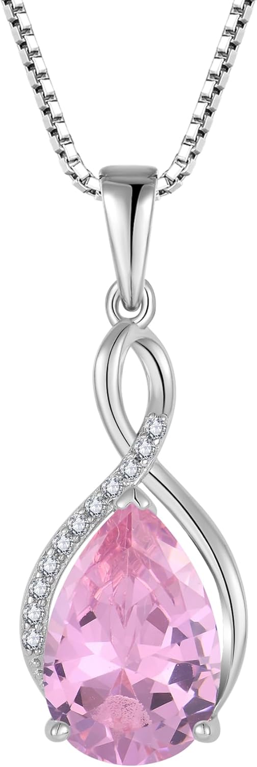 8×12MM Birthstone Necklace for Women 925 Sterling Silver Infinity Pendant Teardrop Cubic Zirconia Necklaces, with Jewelry Box