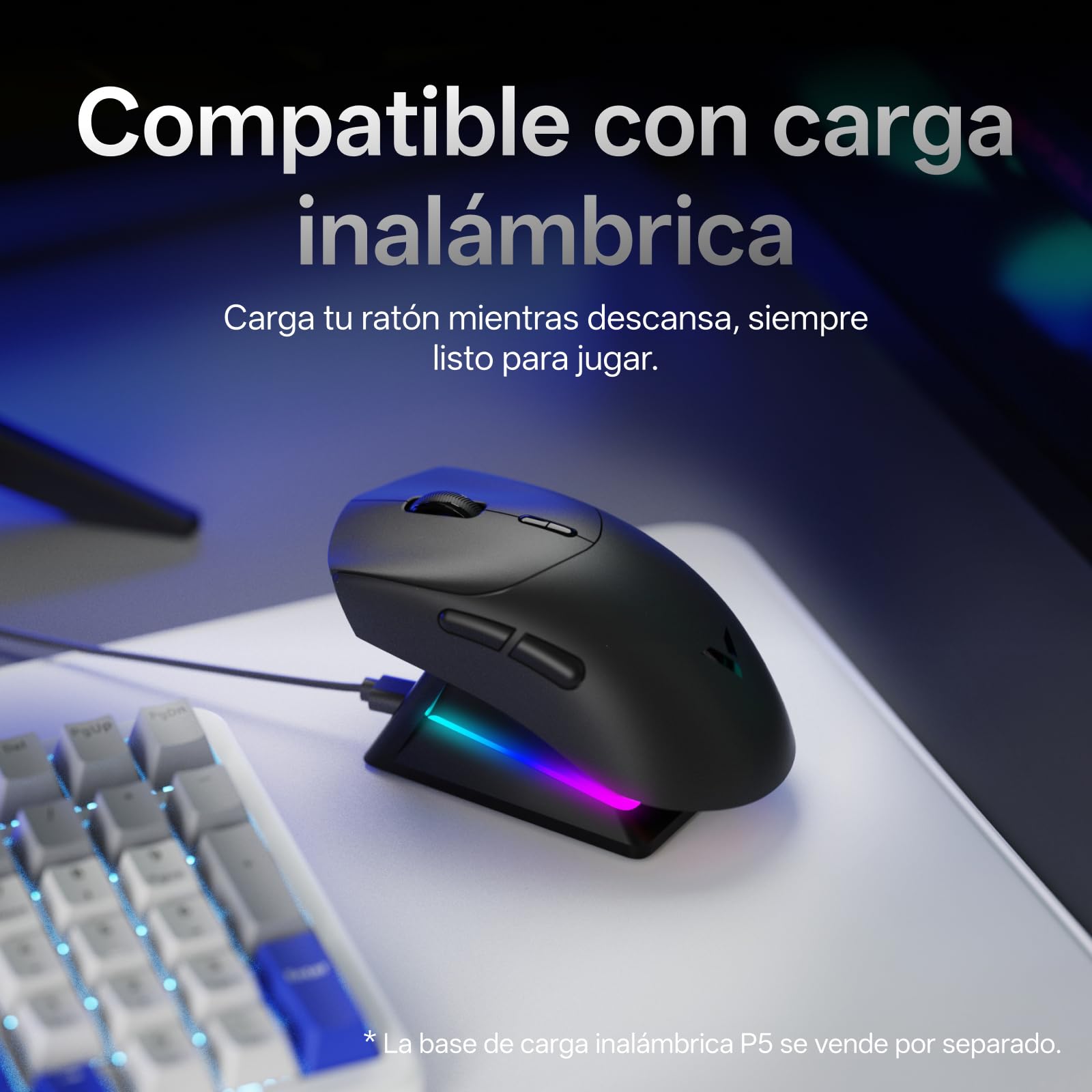 Rapoo VT7 MAX Ratón Gaming Inalámbrico, Sensor PAW 3950 Ultimate, 30000DPI, Verdadero Sondeo de 8000 Hz, Ultraligero 53g, Batería de Hasta 750h, Interruptor Óptico 120M, 10 Botones Programables, Negro