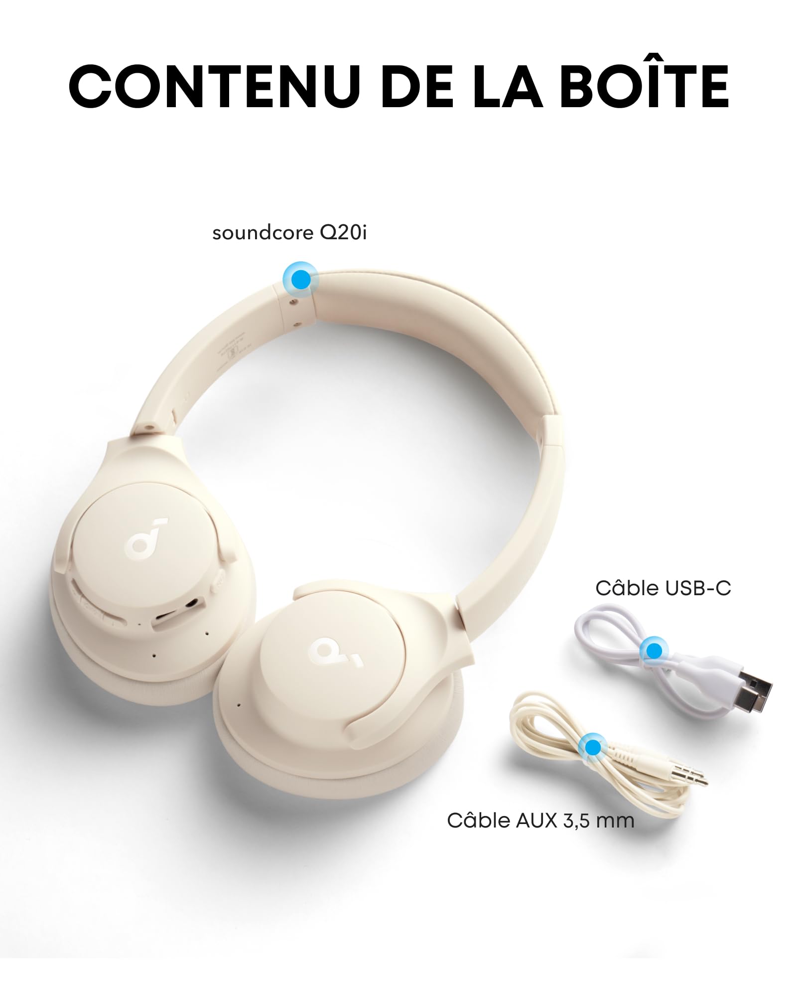 soundcore by Anker Q20i Casque Supra-auriculaire sans Fil Bluetooth avec réduction Active du Bruit Hybride, autonomie de 40 h en Mode ANC, Audio Haute résolution(reconditionné)