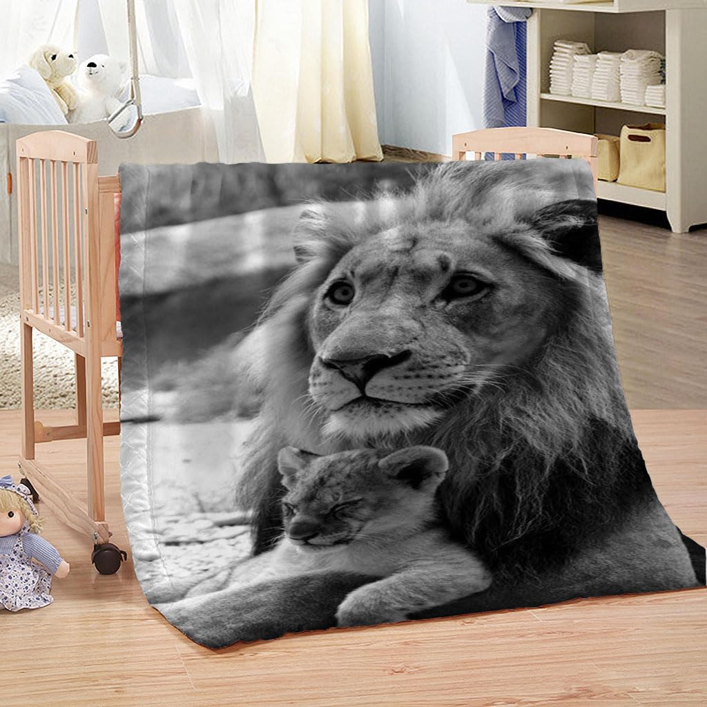 Coperta In Pile Di Pelliccia Sintetica Per Divano E Letto, Leone Animale Grigio Stampata Coperta Matrimoniale Invernale Di Flanella 180X200Cm Morbida, Calda E Accogliente, Fluffy
