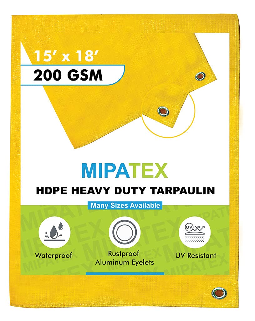 Mipatex Tarpaulin Sheet Waterproof Heavy Duty 15ft x 18ft, Poly Tarp with Aluminium Eyelets Every 3 feet - Multipurpose 200 GSM Plastic Cover for Truck, Home Roof, Rain, Outdoor or Sun (Yellow)-image-48