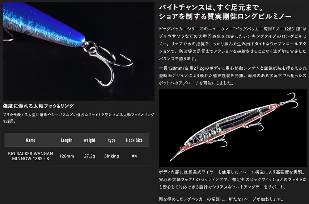 ジャッカル　14p00oz Amazon.com : JACKALL 128S-LB Big Backer Gulf Minnow, Blue