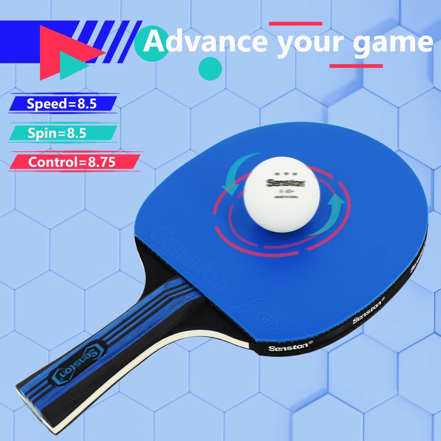 Senston Racchetta Ping Pong, 2 Racchetta da tennis da tavolo + 3 palline + 1 borsa