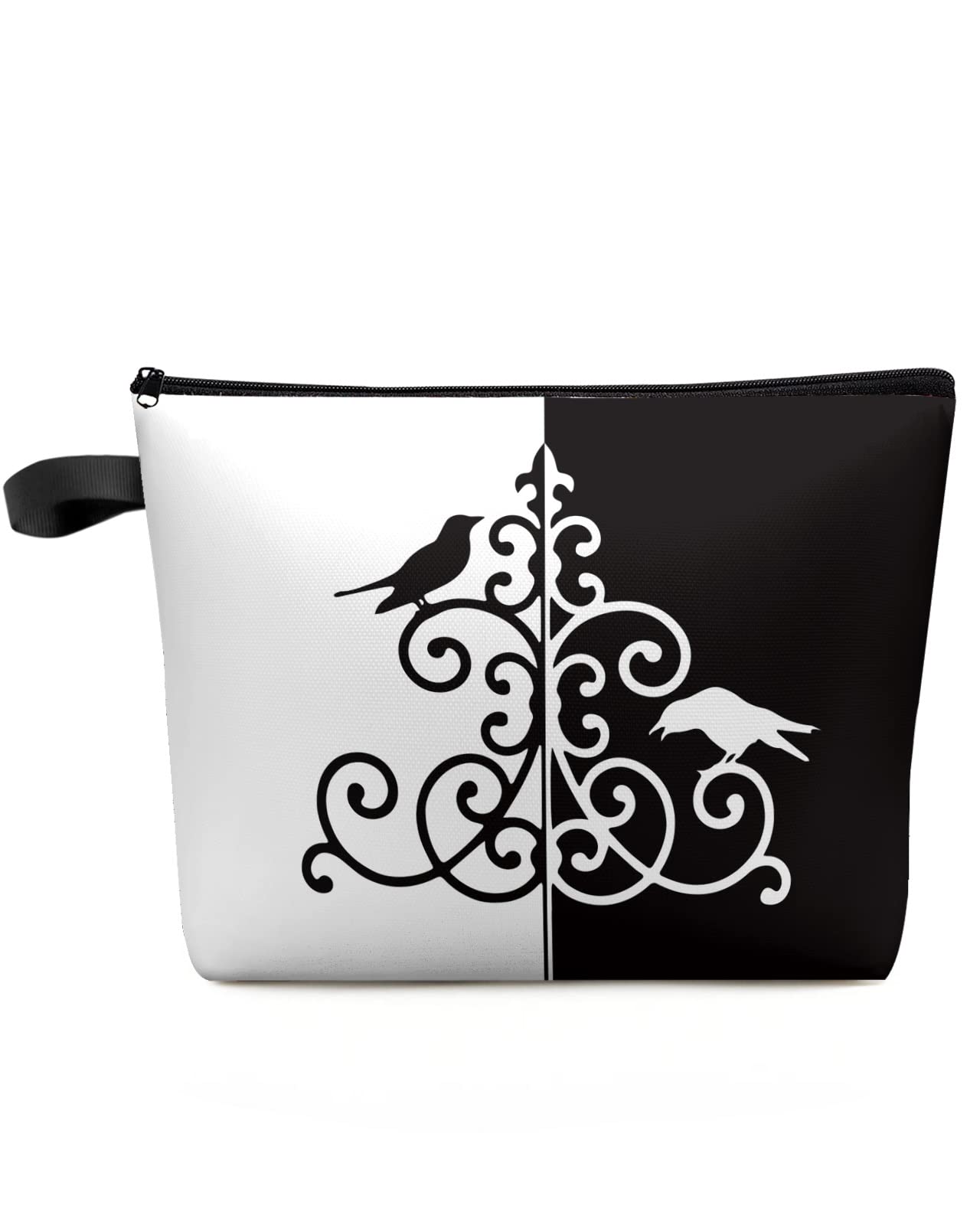 Livencher Waterproof Makeup Bags for Women - Travel Accessory Cosmetic Bag - Cute Travel Makeup Bag Halloween Crow Black and White Makeup Organizer Storage - 1 PCS