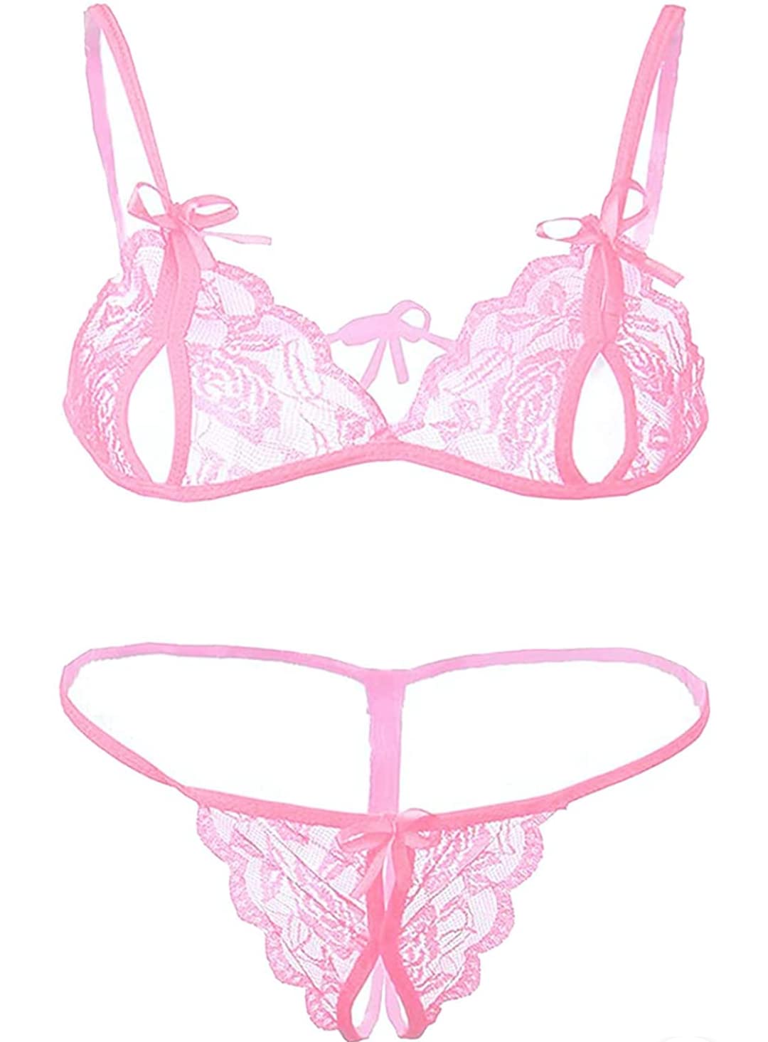 NET-02 Combo Offer! Women Babydoll Nightwear Lace Bra Panty Lingerie Set Pink, G-String-image-33