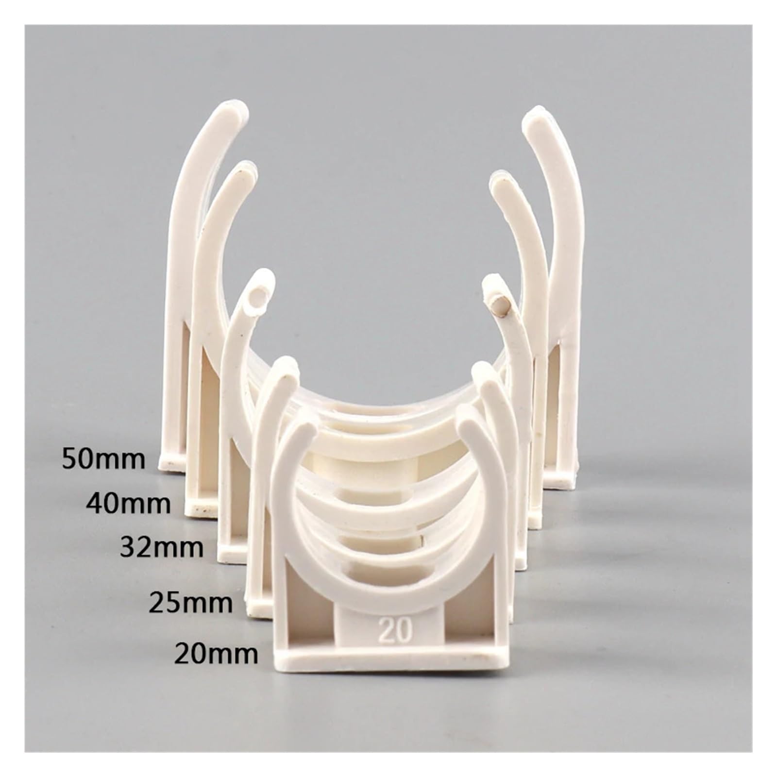 Plastikowe klipsy do węży 10 sztuk zacisków rurowych PVC ID 20~50mm rura doprowadzająca wodę do akwarium typu U uchwyt karty mocujący narzędzia do mocowania rur nawadniających(G2,50mm)